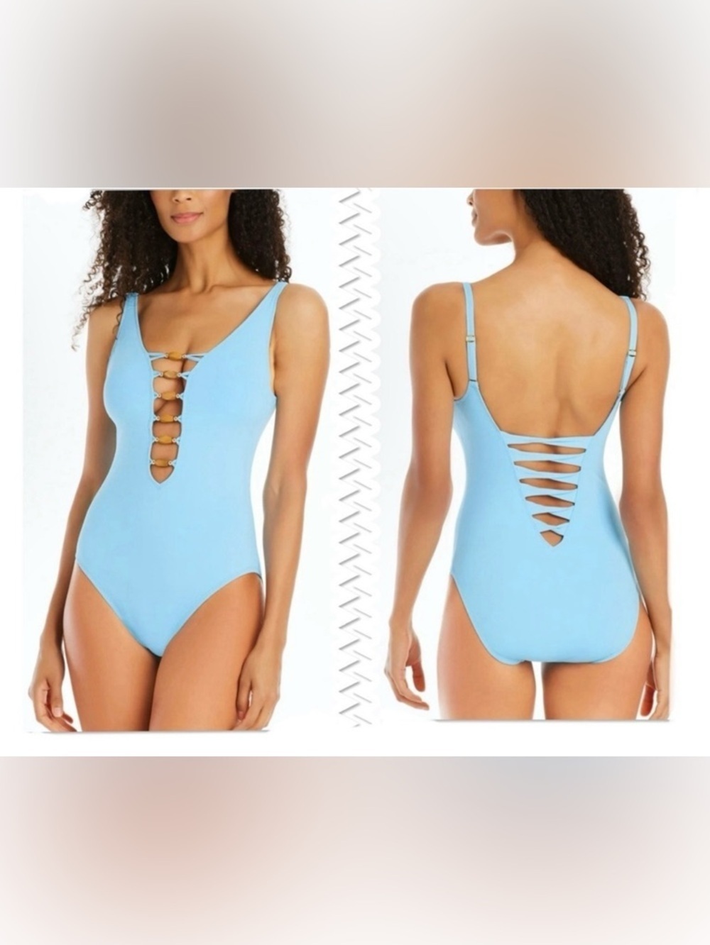 Bleu Rod Beattie Kore Lace-Down Wood One Piece Size 12